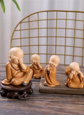 禅意小和尚摆件小沙弥盆景迷你佛系人物汽车载客厅茶桌装饰品一休