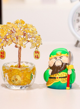 钟馗小神仙财神爷水晶发财树小摆件创意办公室工位玄学桌面装饰品