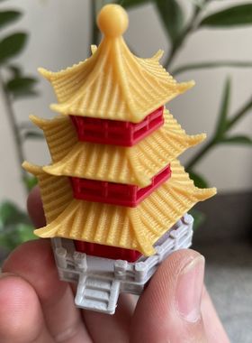 微景观摆件水陆缸假山吸水石盆景古风建筑模型三层塔3D打印中式风