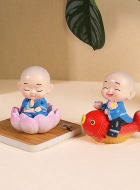 福运四季小和尚创意摆件中式禅意沙弥树脂桌面汽车中控台装饰礼品