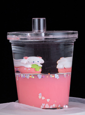 新款奶茶杯入油漂浮摆件创意卡通兔家居装饰笔插油滴儿童生日礼物