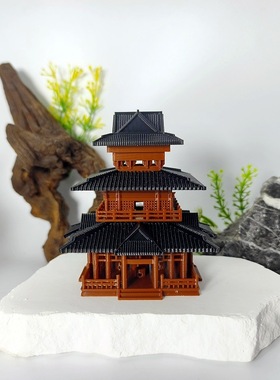 微景观造景假山鱼缸水陆缸双子楼景观桌面造景吊脚楼古风建筑摆件