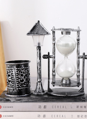 复古水晶球沙漏笔筒创意摆件酒柜客厅家居儿童房间桌面装饰品男生