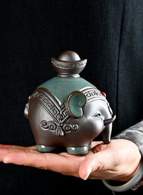 陶瓷大象摆件一对招财新中式家居客厅酒柜桌面玄关装饰小象吉祥物