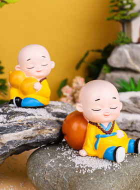 古风小和尚禅意摆件佛系客厅茶桌迷你人物桌面盆景造景花盆装饰品