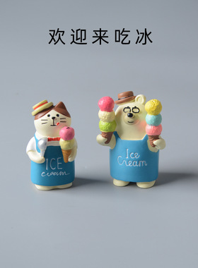 日式猫ZAKKA雪猫冷饮店夏日雪糕冰淇淋车ins桌面装饰摆件微景观