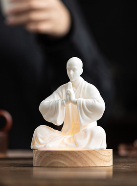 创意白瓷小和尚摆件中式禅意人物小僧居家客厅书房办公室桌面摆设