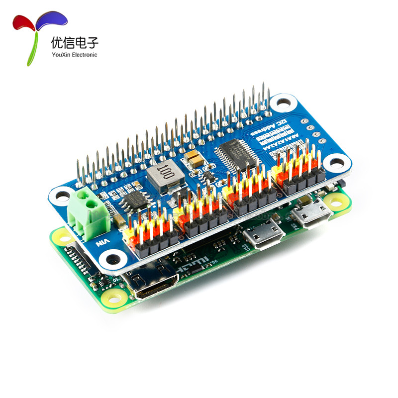 树莓派4B/3B+/Zero W 16路舵机驱动板PWM驱动模块12C接口直排针版-图1