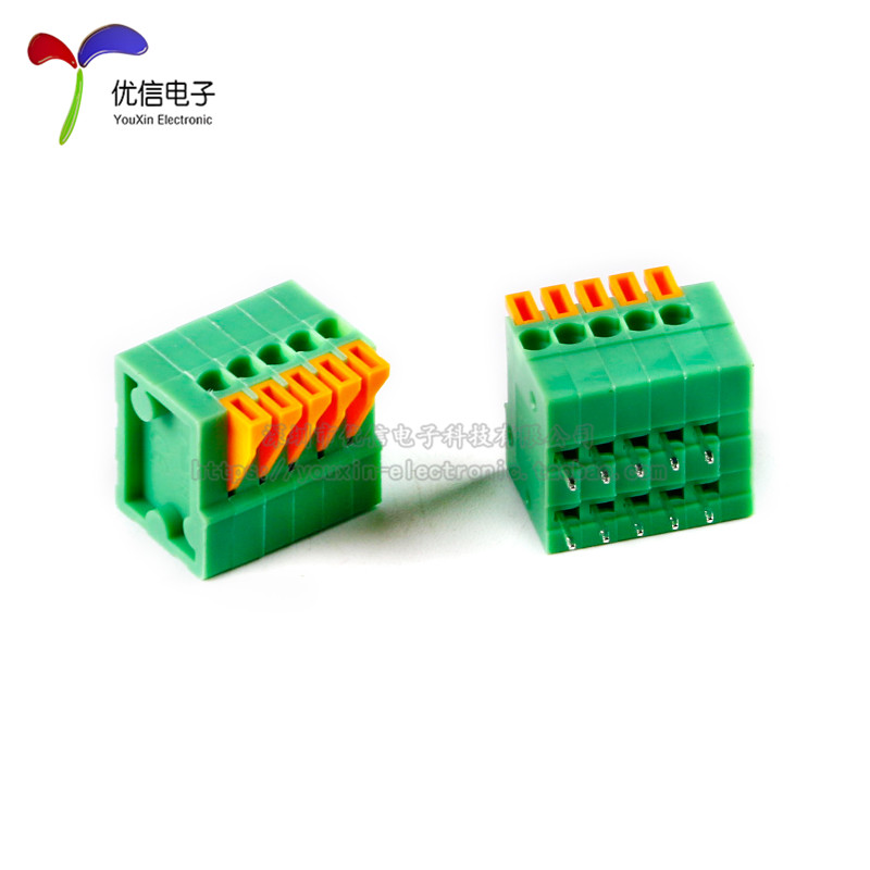 KF141R-2.54-2/3/4/5/6/8P双排卧插 2.54mm间距弹簧式PCB接线端子