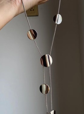 欧美ins风长款银色光面圆片项链