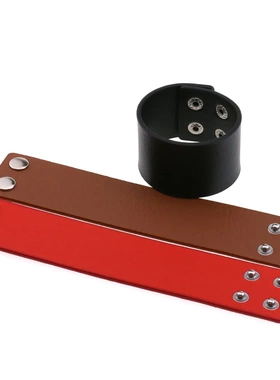 个性简约非主流不锈钢按扣宽手镯朋克哥特创意PU皮革手链手环手镯