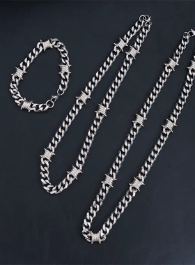 2024新款荆棘古巴链hiphop嘻哈钛钢项链个性朋克打结项链