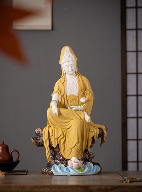 禅意持莲观音菩萨佛像灯圈摆件