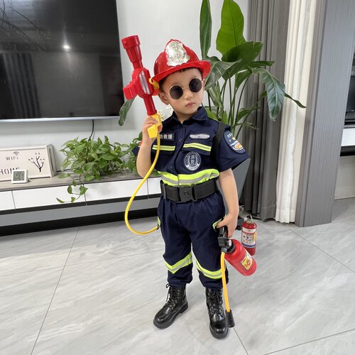 纯棉儿童消防服儿童春秋套装帅气时尚两件套幼儿消防服儿童摄影服 - 图1