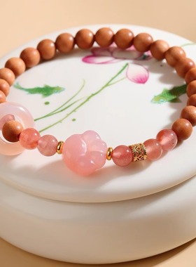 天然库克手串女款招财貔貅玛瑙手链菩提子木质佛珠文玩串珠新中式