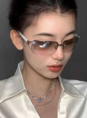 无框镶钻眼镜Y2K墨镜防紫外线