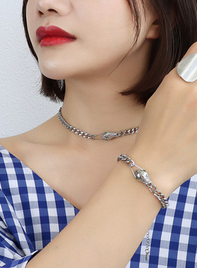 七夕礼物灵蛇衔尾ins嘻哈冷淡风颈链高级设计感男女网红锁骨链