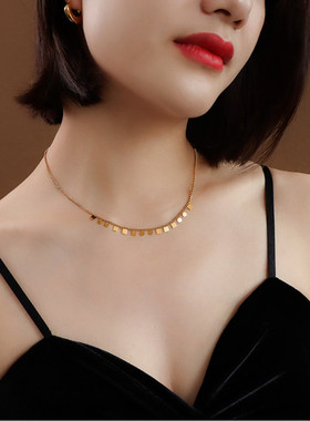 气质锁骨~钛钢镀K金色闪亮小碎片方块短款锁骨链冷白皮肤项链女