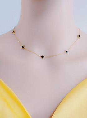 韩国18k四叶草锁骨链吊坠女彩金