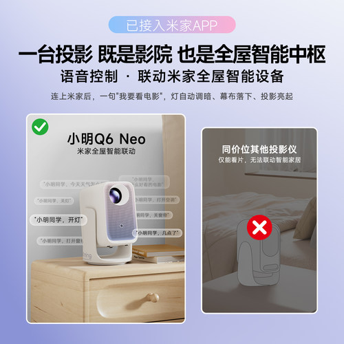 【旗舰爆品】小明Q6 Neo云台投影仪家用超高清4K解码智能投影机学生卧室电视家庭影院政府补贴 已接入米家 - 图1