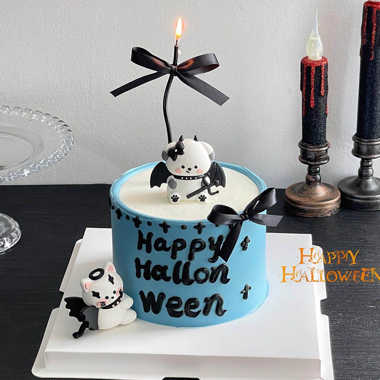 2025万圣节蛋糕装饰品立体恶魔小狗猫咪摆件蝴蝶结丝带装扮插件,淘宝优惠券,粉丝福利购,淘宝优惠卷