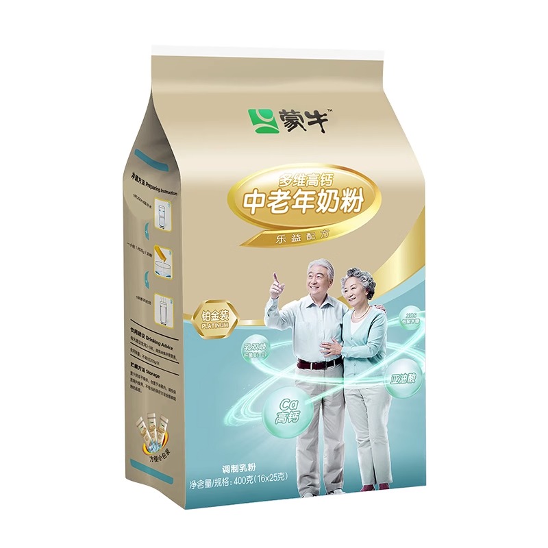 蒙牛铂金多维高钙中老年奶粉400g袋成人老年人配方营养早餐牛奶粉