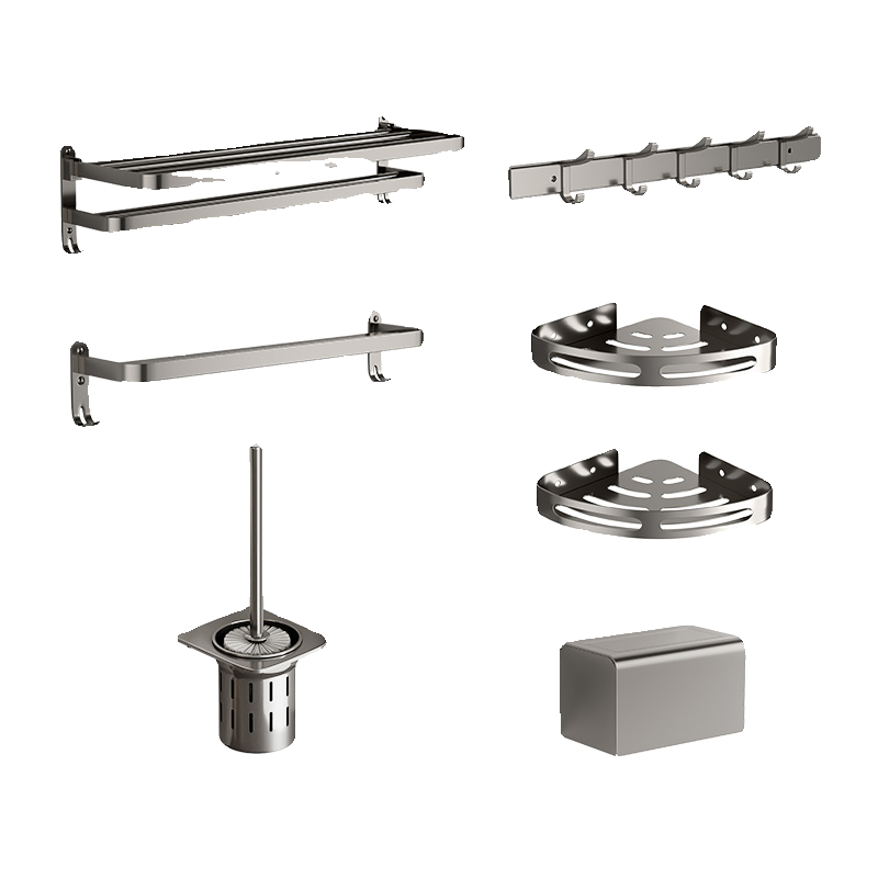 卫生间五件套浴巾架置物架免打孔枪灰色加厚挂件304不锈钢毛巾架 - 图3