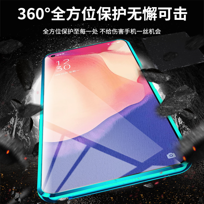 适用oppo reno4se手机壳reno4双面玻璃磁吸reno4pro超薄全包保护套潮三合一金属边框壳膜一体硬外壳-图3