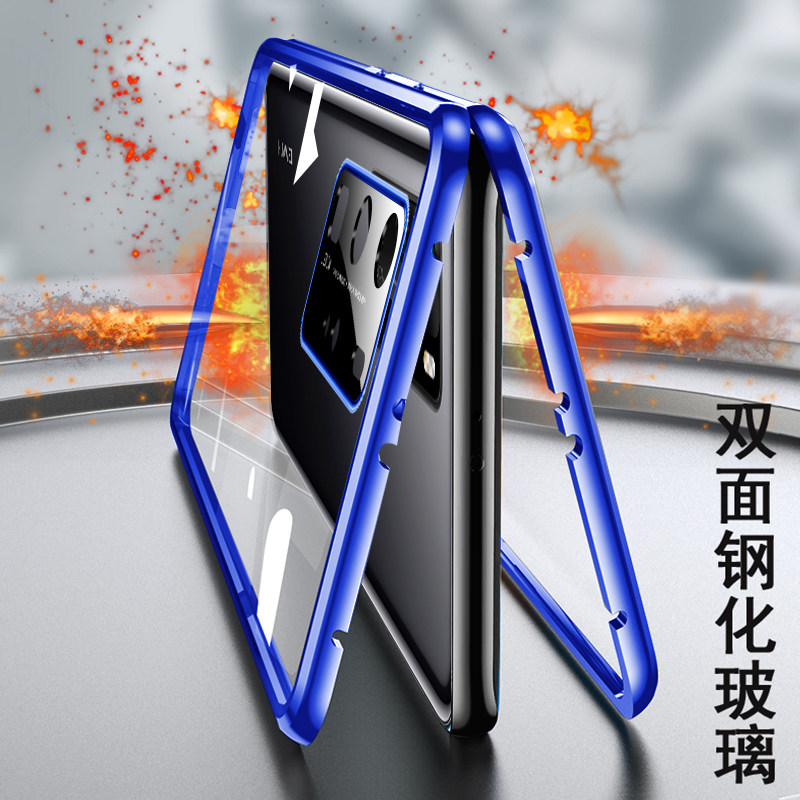 适用华为p40手机壳p40pro双面玻璃磁吸保护套摄像头全包镜头套p50pro三合一金属边框壳膜一体硬外壳