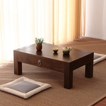 Solid Wood Floating Window Table Old Elm wood tatami Tatami Tea Table Drawer Ground Table Dwarf Table Kang Table Terrace Terrace Balcony Tea Art Table Country School Table