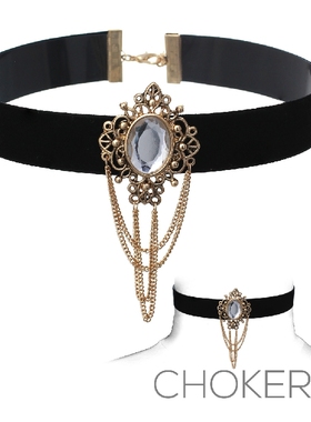 黑天鹅绒项圈椭圆宝石装饰项链