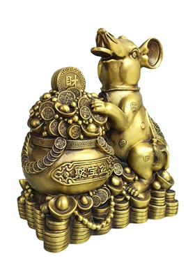 黄铜金钱鼠摆件送礼生肖鼠工艺品