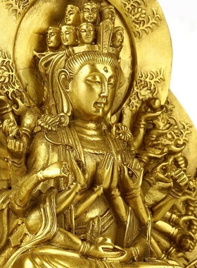 全黄铜千手观音佛像摆件客厅家用佛像保观世音菩萨铜像工艺品中式