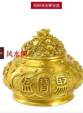 纯铜聚宝盆摆件五路财神