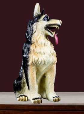 全铜工艺品中式彩绘狼狗摆件