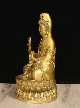 黄铜柳枝观音菩萨摆件工艺品中式