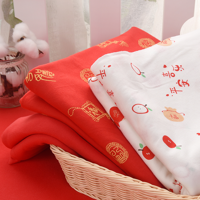 红色百福纯棉宝宝布料婴儿新生儿红布布头棉布福字包被布料-图3