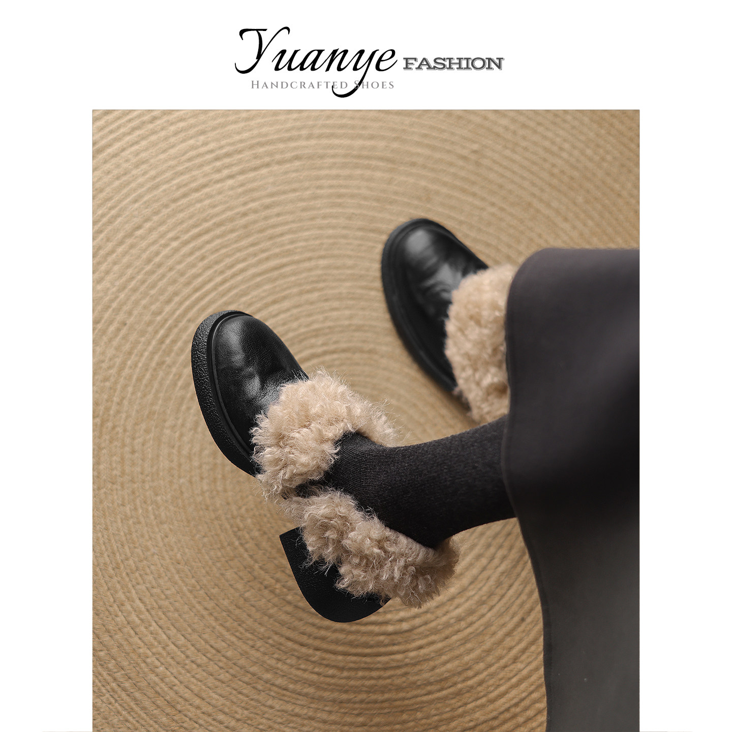 原野Yuanye●小太阳！真皮复古加绒乐福鞋女冬季新中粗跟深口单鞋,淘宝优惠券,粉丝福利购,淘宝优惠卷