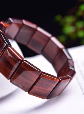 天然红虎手排手牌正品红虎眼石手排单圈手镯男款虎睛石饰品礼物