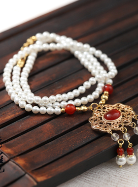 青雀记原创红色婚礼汉服项链流朱