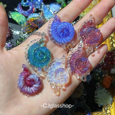 CJglasshop-听涛逐汐 小众玻璃海螺项链吊坠艺术品纯手工生日礼物