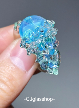 CJglasshop-海之精灵 创意设计玻璃戒指水母艺术品纯手工生日礼物