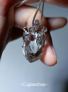 CJglasshop-纯净之心 小众玻璃项链吊坠心脏艺术品纯手工生日礼物
