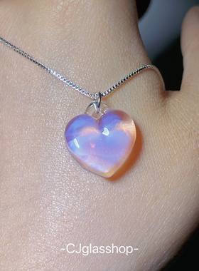 CJglasshop-温润爱心吊坠玻璃项链小众高级饰品纯手工生日送礼物
