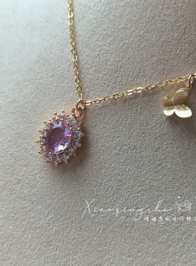 超温柔浅紫色锆石蝴蝶项链