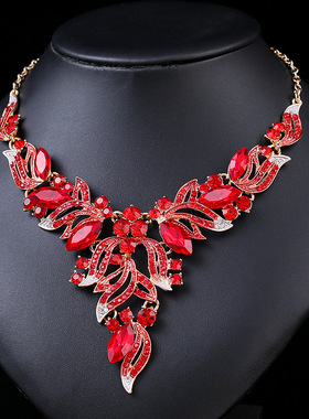 欧美配饰夸张新款巴洛克项链套装女奢华水晶宴会礼服配饰锁骨链