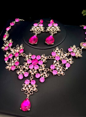 新娘饰品项链耳环二件套装简约韩式超仙结婚配饰晚宴会婚纱礼服闪