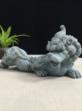 青砂石祥瑞麒麟神龙瑞兽流水摆件鱼缸造景户外庭院假山微景观装饰