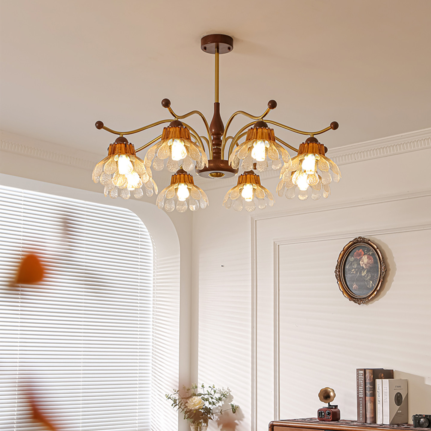 法式中古风客厅吊灯2026新款复古胡桃木玻璃护眼枝型卧室中山灯具,淘宝优惠券,粉丝福利购,淘宝优惠卷