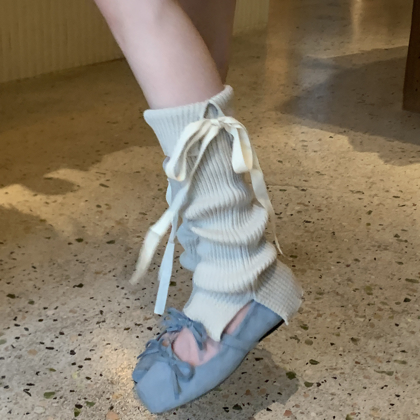 芭蕾风甜美少女小众绑带蝴蝶结堆堆纯色针织袜套韩系百搭开叉腿套,淘宝优惠券,粉丝福利购,淘宝优惠卷